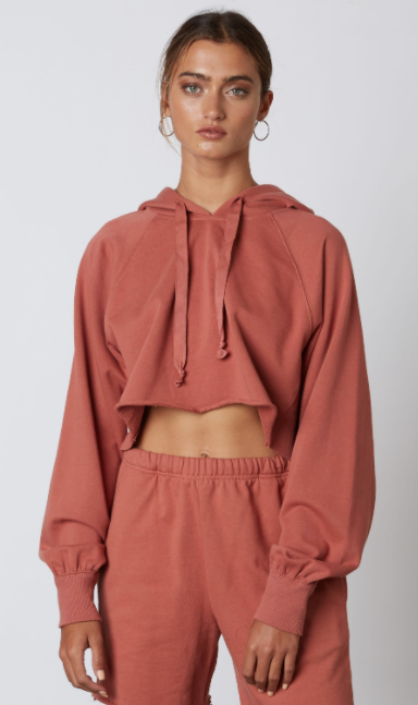 cropped raw hem hoodie - cocoa | bungalow